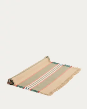 Дорожка на стол из 100% хлопка Davia с зелёными полосами и бахромой 50X150 CM