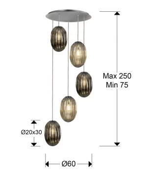 Подвесная люстра Ovila дымчатый/янтарный 5L 60X60X160 CM