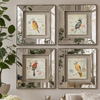 Набор из четырёх постеров с зеркальной рамкой Bird 46X46 / 46X46 / 46X46 / 46X46 CM