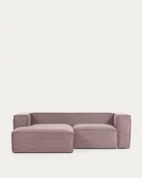 Диван с левым шезлонгом на 2 места Blok, розовый, вельвет 240X174X69 CM