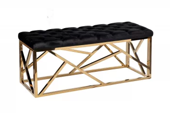 Банкетка велюровая черная с золотым основанием 42X110X46 CM
