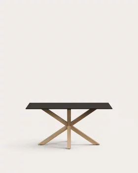 Стол Argo из матового чёрного стекла на стальных ножках с эффектом дерева 160X90 CM