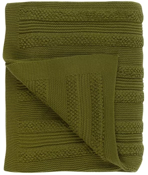 Плед из хлопка с буклированной вязкой Essential 130X170 CM оливкового цвета