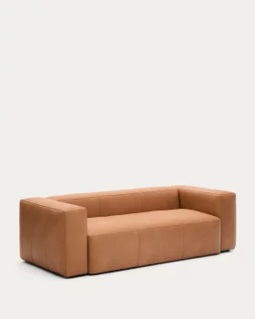 Кожаный трехместный диван Blok коричневый 240X100X69 CM