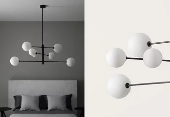 Люстра Atom 8L черная с белыми плафонами 140X140X157 CM