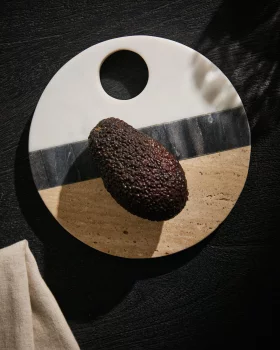 Круглая сервировочная доска Nivol из черного и белого мрамора и травертина 18X18X1.5 CM