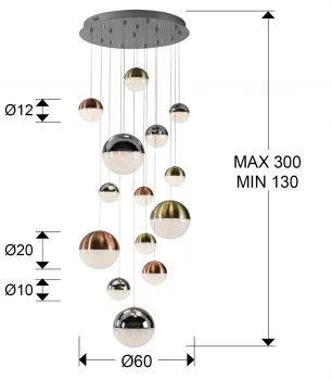 Люстра Sphere 14L разноцветная D60 DIMABLE 60X180 CM