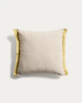 Наволочка Disea из бежевого льна с жёлтой отделкой 45X45 CM