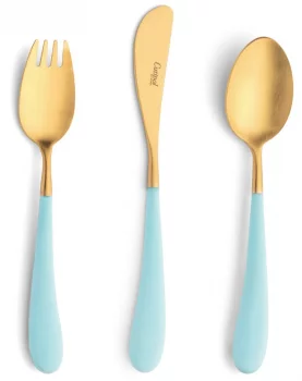 Комплект детских столовых приборов Alice Turquoise Gold