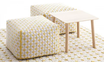 Пуф с чехлом из шерсти Silai Small 52X52X35 CM бело желтый