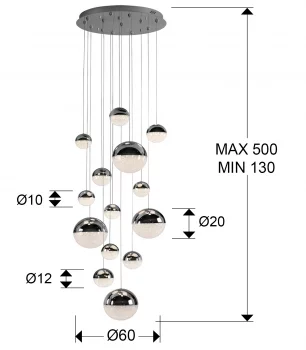 Подвесной светильник Sphere 14L LED Ø60 X500H DIM хром 60X220 CM