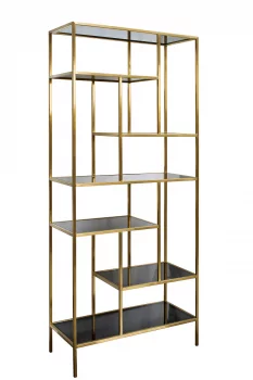 Стеллаж золотистый с тёмными стеклянными полками 80X35X180 CM
