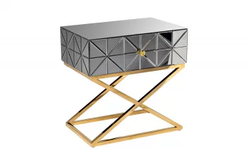 Прикроватная тумба с матовой зеркальной отделкой и металлическим каркасом 40X60X60 CM