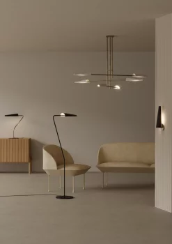 Люстра Bion 6L золотая с белыми абажурами 150X150X275 CM