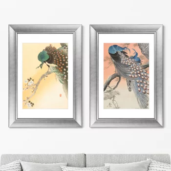 Диптих Peacocks on tree branch 51X71 / 51X71 CM