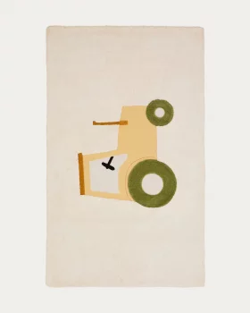 Бежевый хлопковый ковер Pecky с вышивкой трактора 90X150 CM
