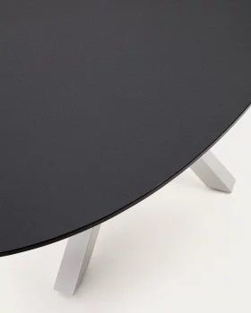 Овальный обеденный стол Argo из матового черного стекла со стальными ножками в белой отделке 200X100 CM