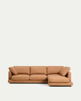 Кожаный 4-местный диван с правым шезлонгом Gala коричневый 300X193X87 CM