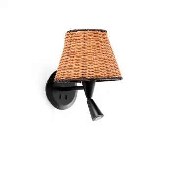 Настенный светильник с ридером Sumba ротанг/черный 21X28 CM