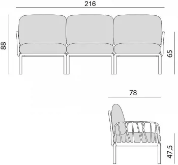Диван садовый с подушками Komodo 216X78X88 CM