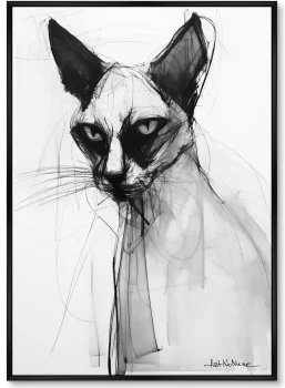 Постер на холсте Siamese cat in black and white 75X105 CM