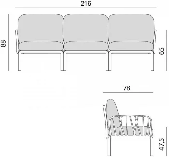 Диван садовый с подушками Komodo 216X78X88 CM
