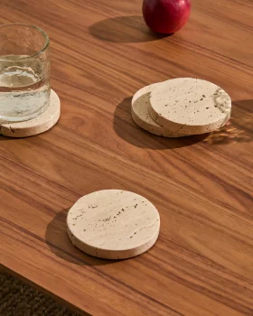Набор из 4 бежевых подставок под стаканы из травертина Zera 10X10X1.5 CM