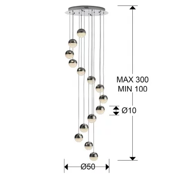 Подвесной светильник Sphere LED 14L Ø51 DIM Bluetooth хром 50X50X175 CM