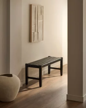 Скамья Calixta из кожи и массива красного дерева с черной отделкой 120X40X47 CM