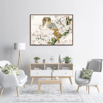 Постер Short eared Owl and Cherry Flower 105X75 CM