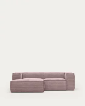 Диван с левым шезлонгом на 2 места Blok, розовый, вельвет 240X174X69 CM