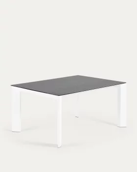 Обеденный раздвижной стол Axis из фарфора в отделке Volcano Rock с белыми ножками 160X90X76 CM