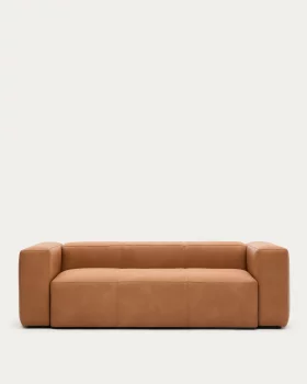 Кожаный трехместный диван Blok коричневый 240X100X69 CM