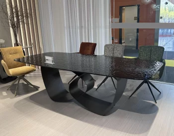 Обеденный стол TOVE 240 GREY из чёрного стекла Bubble, каркас шоколадное золото 240X110X76 CM