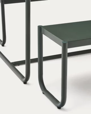 Набор из 2 скамеек и стола из оцинкованной стали, зелёный 183X83 CM 5