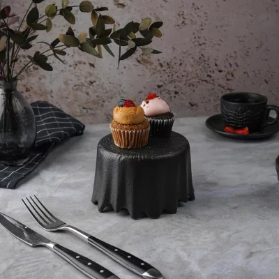 Платформа для подачи Black Raw Wood Ø12 CM 3