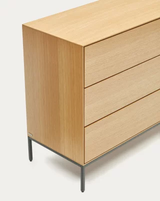 Комод Vedrana с 3 ящиками, шпон дуба, черные стальные ножки 110X75 CM 3