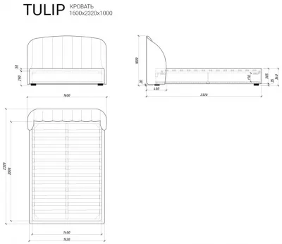 Кровать Tulip 232X160X100 CM 6