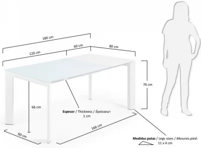 Раскладной стеклянный стол Atta 120-180X80X76 CM 6