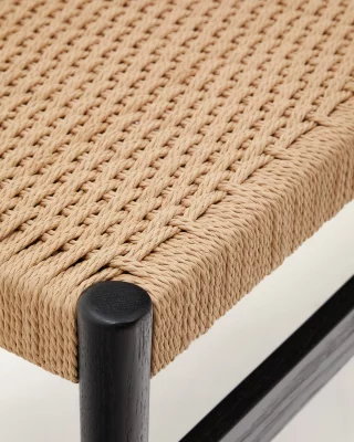 Скамья Zaide из массива дуба с чёрной отделкой и плетёным сиденьем 120X45X45 CM 5