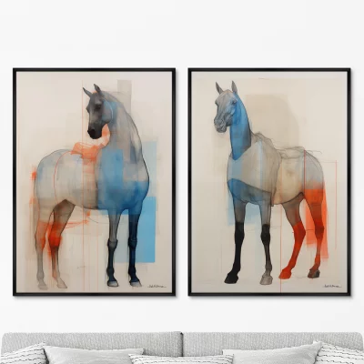 Набор из двух постеров на холсте Horses in a color scheme 75X105 / 75X105 CM 8