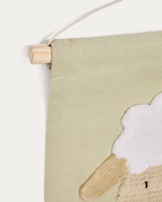 Хлопковый настенный гобелен Milu с овечкой и зелеными кисточками 40X55X1 CM 4