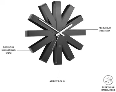 Часы настенные Ribbon Ø31 CM чёрныe 7