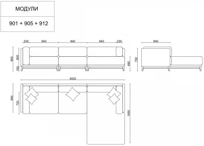Угловой модульный диван Case 342X195X80 CM 9