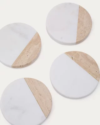 Набор из 4 подставок под стаканы Nivol из белого мрамора и травертина 10X10X1.5 CM 5