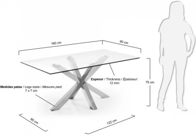 Стол Arya 160X90X78 CM глянцевые стальные ножки стеклянная столешница 3