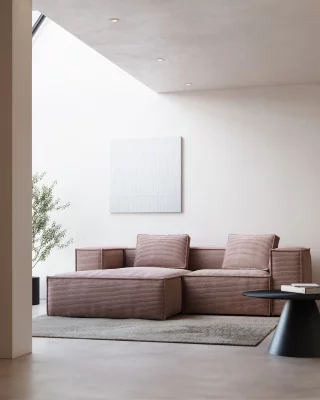 Диван с левым шезлонгом на 2 места Blok, розовый, вельвет 240X174X69 CM 3