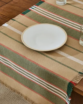 Дорожка на стол из 100% хлопка Davia с зелёными полосами и бахромой 50X150 CM 3
