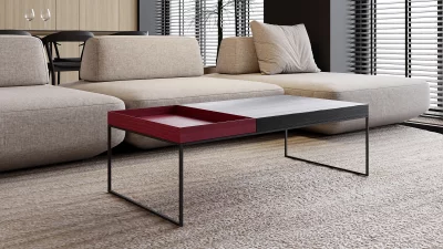 Журнальный стол Кейс черный со съемной красной столешницей 110X40X55 CM 5