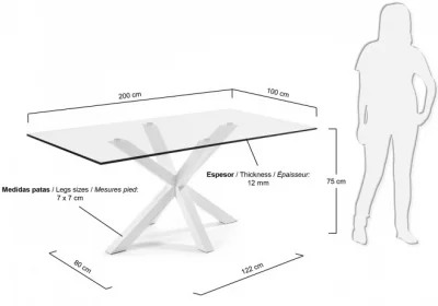 Стол Arya 200X100X77 CM белые ножки со стеклянной столешницей 4
